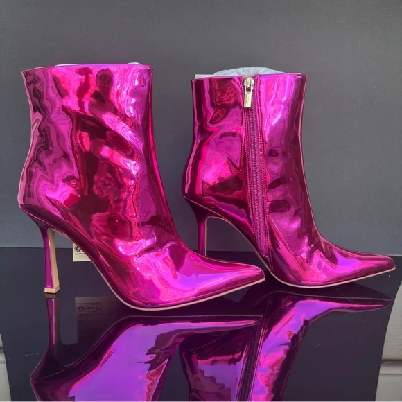 The Drop Metallic Hot Pink Y2K Ankle Boots Size 7 - Picture 4 of 11